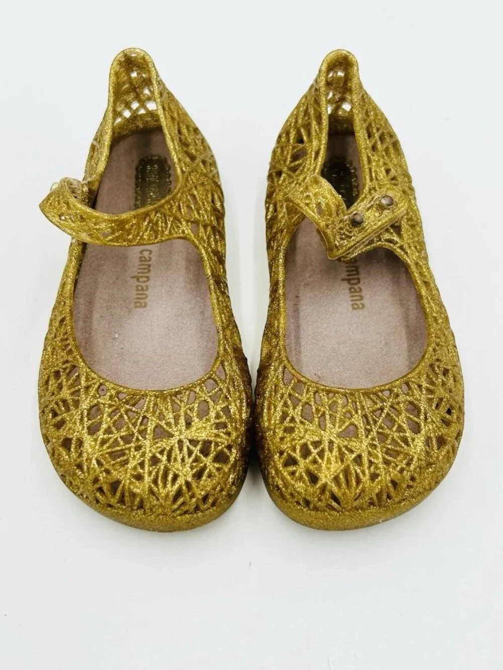 Mini Melissa Campana Zig Zag Gold Glitter Jelly Mary Jane Flats Toddler Size 8